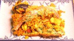 Crusty seafood paella