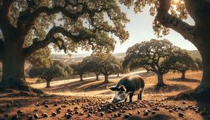 Pig eating acorn